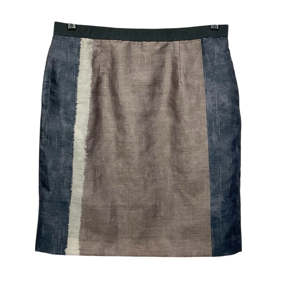 Ann Taylor Loft Watercolor Skirt Women's Size 8 Colorblock Pencil Ribbon Waist